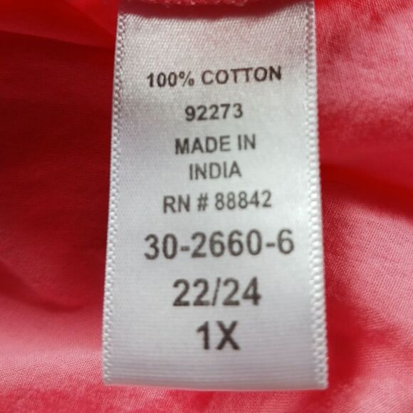 Woman Within 100%Cotton 3/4 Sleeve Embroidered  Button Down Shirt. Size 1X. Pink - Picture 6 of 11